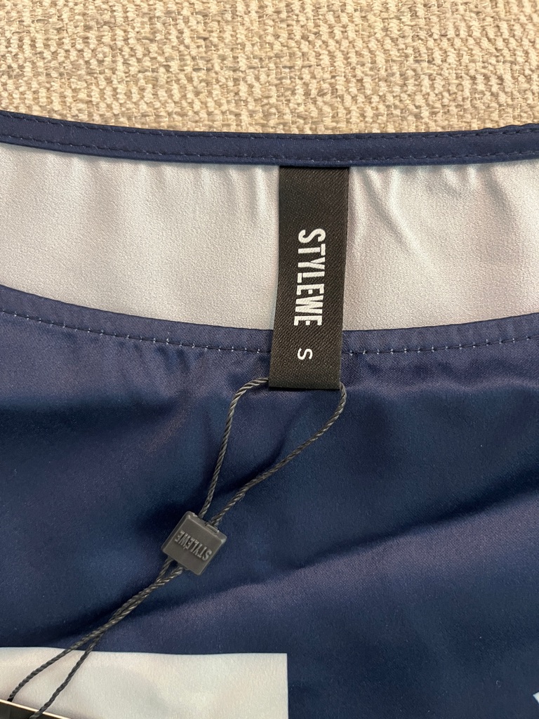 Stylewe Navy Satin-Look Blouse With White Accent — image 2 of 6